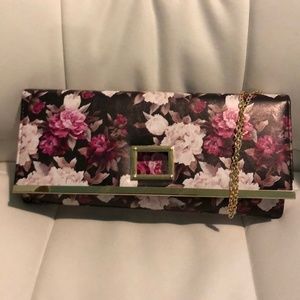 Flowered Clutch Large Flower Purse w/ Gold Chain
